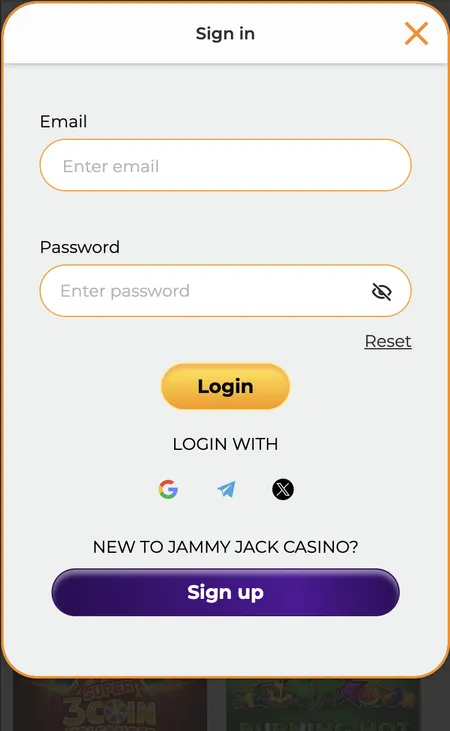 Jammy Jack login screen
